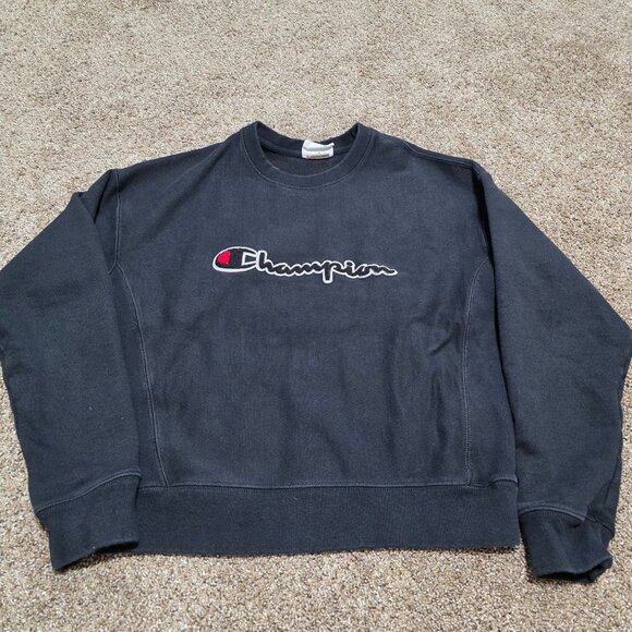 Champion Reverse Weave Crewneck Sweatshirt Black Script Logo Men’s M - Picture 4 of 8